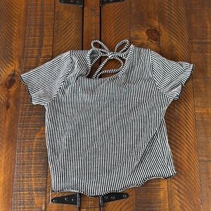 Caution To The Wind Blue and White Ribbed Crop Blouse